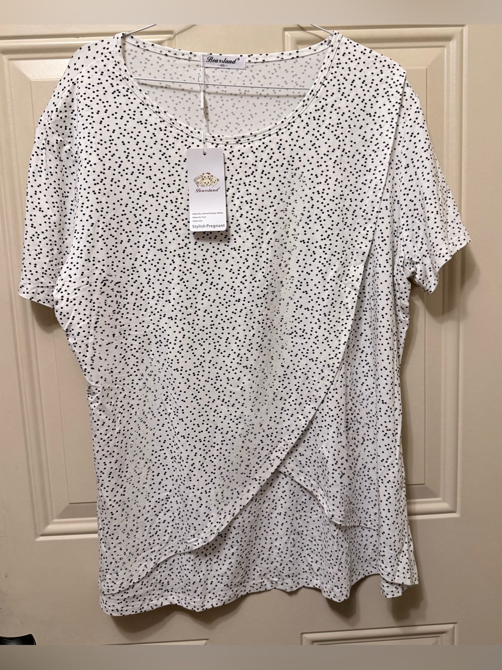 Bearsland Pullover Maternity Nursing Blouse in White with Black Dots Size XXL